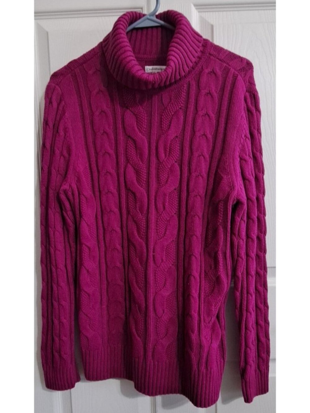 Croft Barrow XL Magenta Turtleneck Cable Knit Cotton Blend Sweater Cozy Preppy